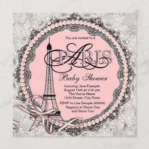 Rosa Perlen Rosa Paris Baby Shower Einladung