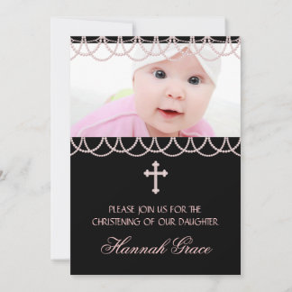 Rosa Perlen Rosa und Schwarzes Christening Einladung