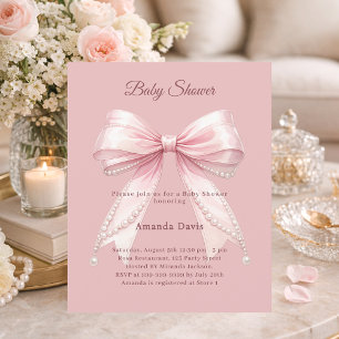 Rosa Perlen-Schleife elegante Baby Shower Einladun