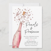 Rosa Perlen und Prosecco-Brautparty Einladung (Vorderseite)