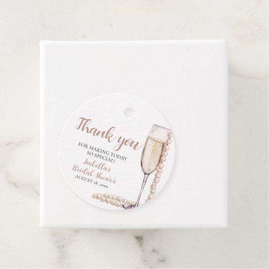 Rosa Perlen und Prosecco-Brautparty Geschenkanhänger (Beispiel)