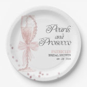 Rosa Perlen und Prosecco-Brautparty Pappteller (Vorderseite)