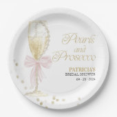Rosa Perlen und Prosecco-Brautparty Pappteller (Vorderseite)