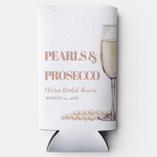 Rosa Perlen und Prosecco-Brautparty Selters Dosenkühler (Vorderseite)