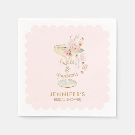 Rosa Perlen und Prosecco-Brautparty Serviette (Vorderseite)