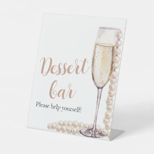 Rosa Perlen und Prosecco Dessert Bar Sign Sockelschild