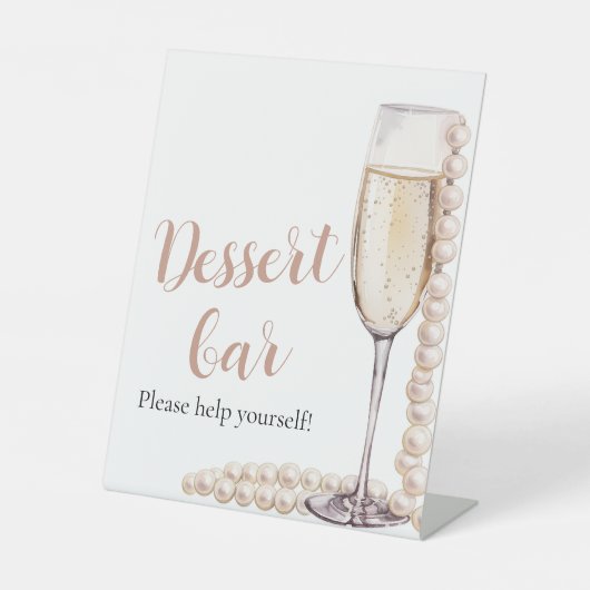 Rosa Perlen und Prosecco Dessert Bar Sign Sockelschild (Vorderseite)