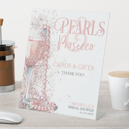 Rosa Perlen und Prosecco Karten und Geschenke Sockelschild (In Situ)