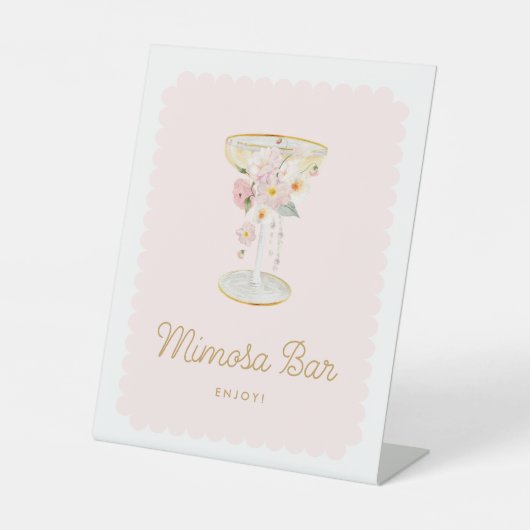 Rosa Perlen und Prosecco Mimosa Bar Sockelschild (Vorderseite)
