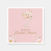 Rosa Perlen und Prosecco Willkommensschild Serviette (Vorderseite)