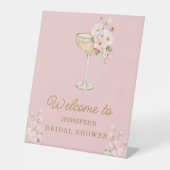 Rosa Perlen und Prosecco Willkommensschild Sockelschild (Vorderseite)