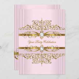 Rosa Perlen Weißes Gold Elegante Geburtstagsparty Einladung