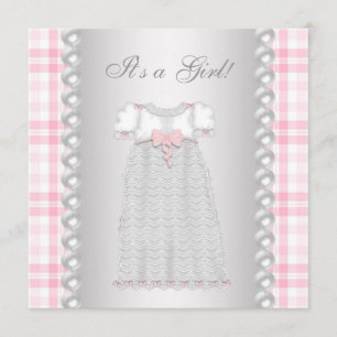 Rosa Perlenkleid Rosa Gingham Baby Girl Shower Einladung