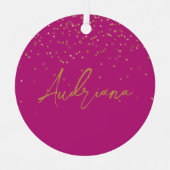 Rosa Personalisiert Goldname Glitzer Sparkle Dots Ornament Aus Metall (Vorderseite)