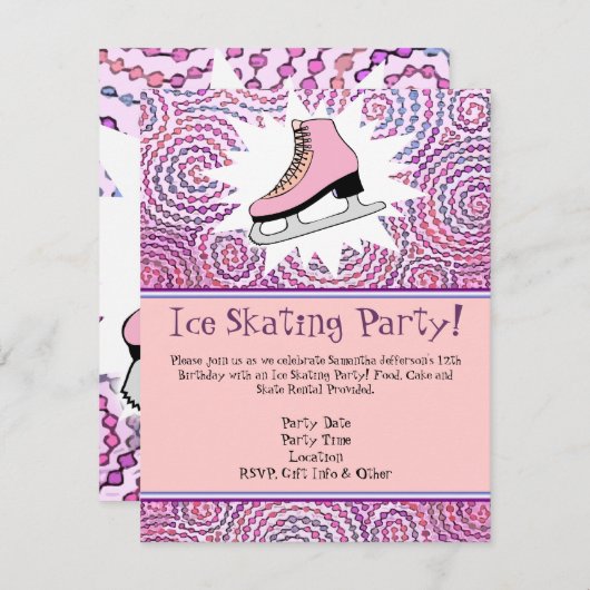 Rosa Personalisiert Ice Skaten Party Einladung (Vorne/Hinten)