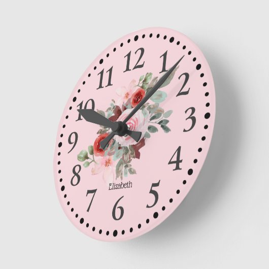 Rosa Personalisiert schöne Blumenuhr Runde Wanduhr (Winkel)