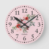 Rosa Personalisiert schöne Blumenuhr Runde Wanduhr (Vorderseite)