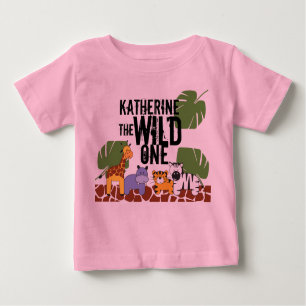 Rosa Personalisiert WILD ONE Safari Erster Geburts Baby T-shirt