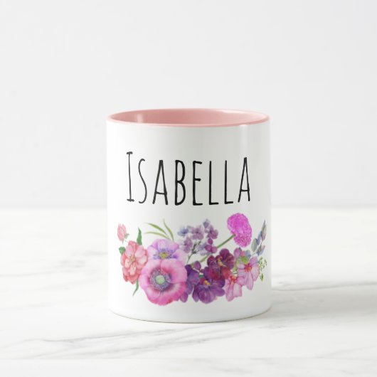 Rosa Personalisierte Aquarellfarben Tasse für Mädc (Zentrum)