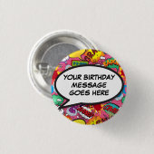 Rosa personalisierte Comic-Geburtstagsfeier Gesche Button (Vorne & Hinten)