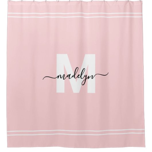 Rosa Personalisierte Eleganname Monogram Duschvorhang (Vorderseite)