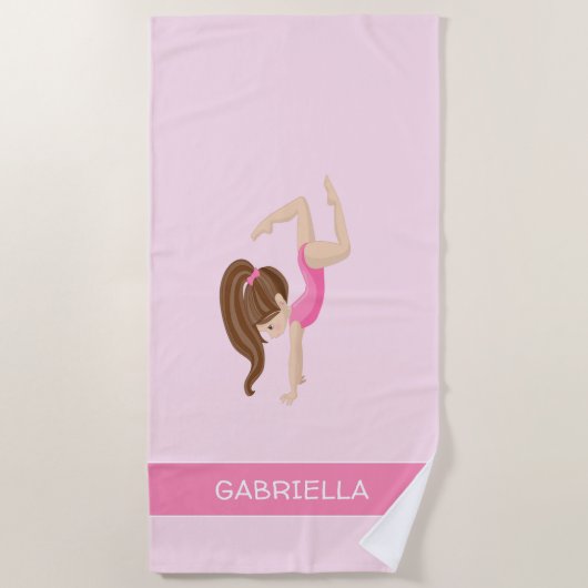Rosa personalisierte Gymnastik Strandtuch (Vorderseite)