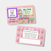 Rosa personalisierte Lehrerin Abzeichen Ausweis (Vorder- & Rückseite)