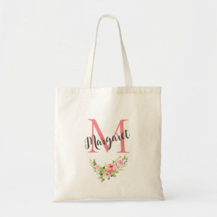Rosa Personalisierte Monogramm-Blume Moderne Elega Tragetasche