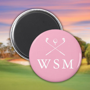 Rosa personalisierte Monogramm-Golfschläger Magnet