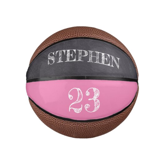 Rosa Personalisierte Namensnummer Chalkboard-Ätzun Mini Basketball (Vorderseite)