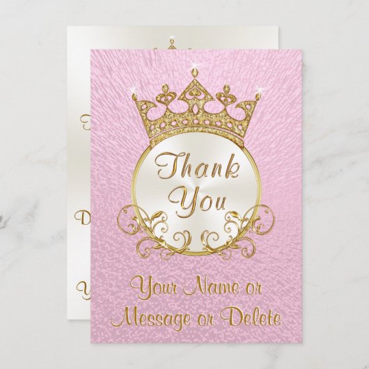 Rosa Personalisierte Prinzessin danke Ihnen Karten (Vorne/Hinten)