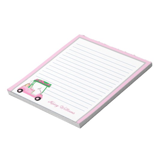 Rosa Personalisierter Golf Warenkorb Notizblock (Rotiert)