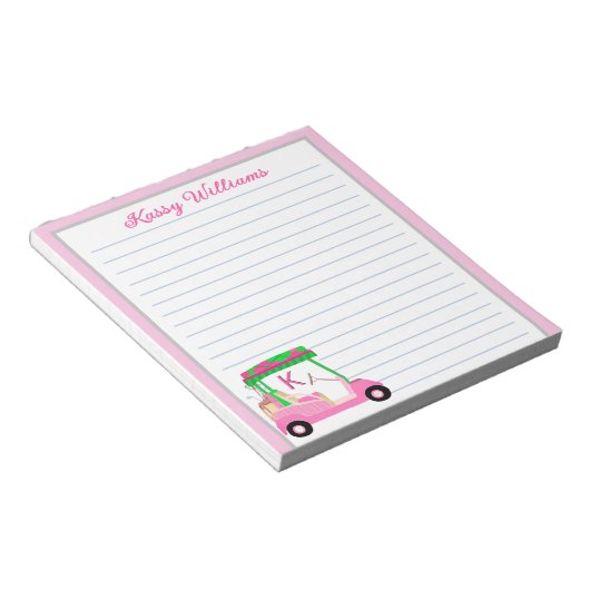 Rosa Personalisierter Golf Warenkorb Notizblock (angewinkelt)