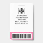 Rosa Personalisierter Mitarbeiter, Foto, Bar Code Ausweis (Rückseite)