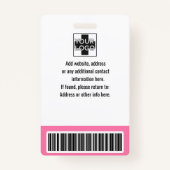Rosa Personalisierter Mitarbeiter, Foto, Bar Code Ausweis (Rückseite)