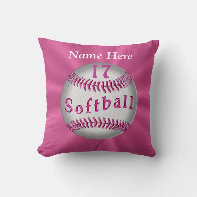 Rosa personalisierter Softball Pillows NAMEN und Kissen (Vorderseite)