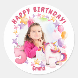 Rosa Personalisiertes Einhorn 5th Birthday Girl Runder Aufkleber
