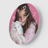 Rosa Personalisiertes Foto und Name Große Wanduhr (Winkel)