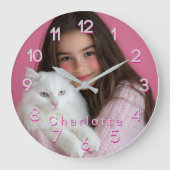Rosa Personalisiertes Foto und Name Große Wanduhr (Vorderseite)