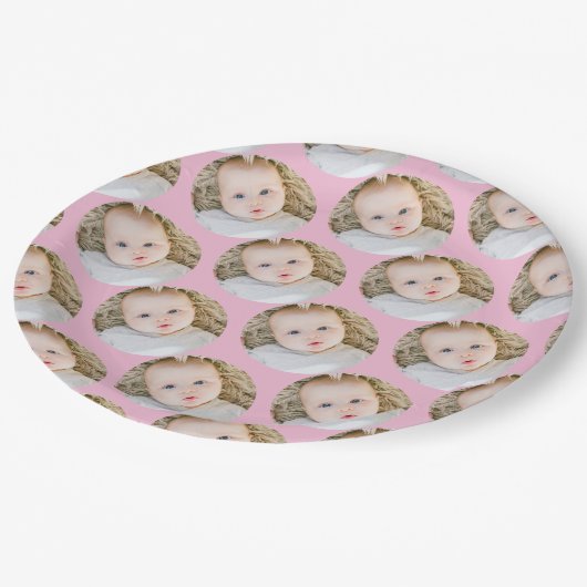 Rosa Personalisiertes GeburtstagsFoto Pappteller (Schrägansicht)