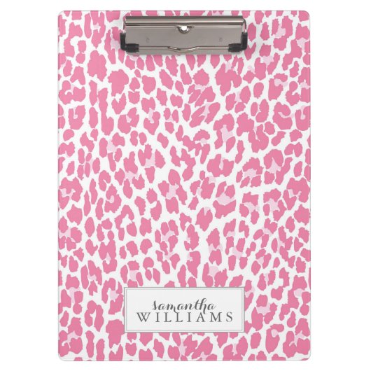 Rosa personalisiertes Leopard-Muster Klemmbrett (Vorderseite)