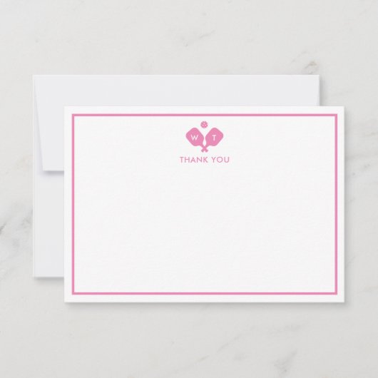 Rosa Personalisiertes Monogramm Pickleball Dankeskarte (Vorderseite)