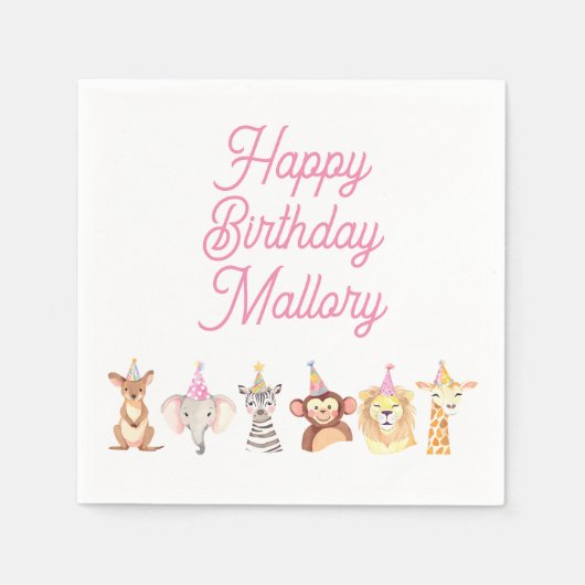 Rosa Personalisiertes Party Tier Geburtstag Napkin Serviette (Vorderseite)