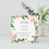 Rosa Petal Greenerity Rahmen Hochzeitseinladung Einladung (Stehend Vorderseite)