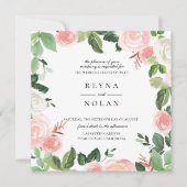 Rosa Petal Greenerity Rahmen Hochzeitseinladung Einladung (Vorderseite)