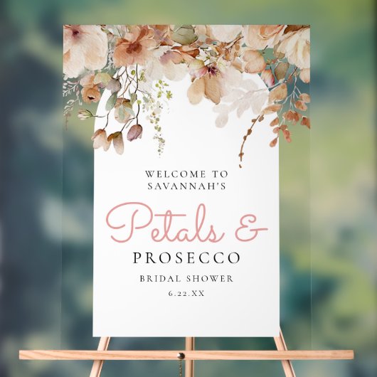 Rosa Petalen und Prosecco-Brautparty Acrylschild (Neutral)