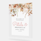 Rosa Petalen und Prosecco-Brautparty Acrylschild (Winkel)