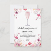 Rosa Petalen und Prosecco-Brautparty Dankeskarte (Vorderseite)