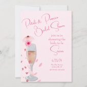 Rosa Petalen und Prosecco-Brautparty Einladung (Vorderseite)