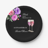 Rosa Petalen und Prosecco-Brautparty Pappteller (Vorderseite)